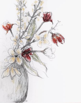 Bouqet with Springflowers - Graphite drawing